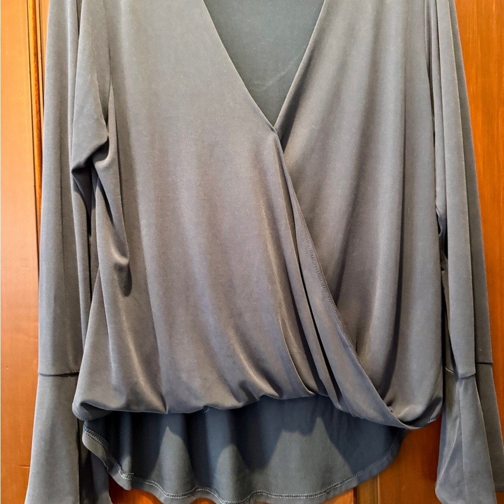 Veronica M blue Wrap Blouse Long Sleeve Relaxed